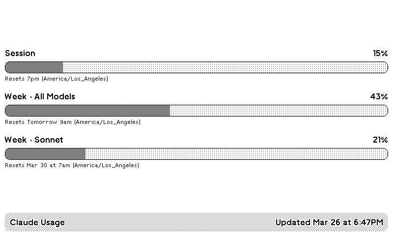 TRMNL showing Claude usage stats